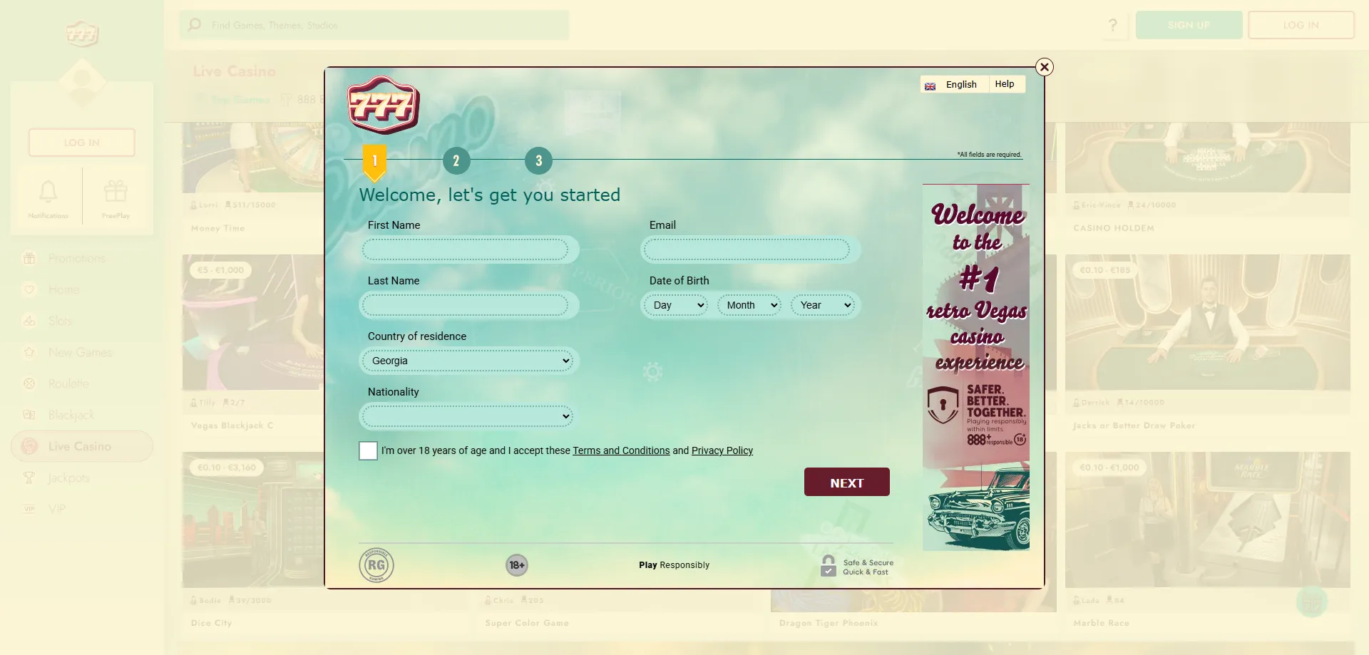 777 Casino registration process — create your account in minutes
