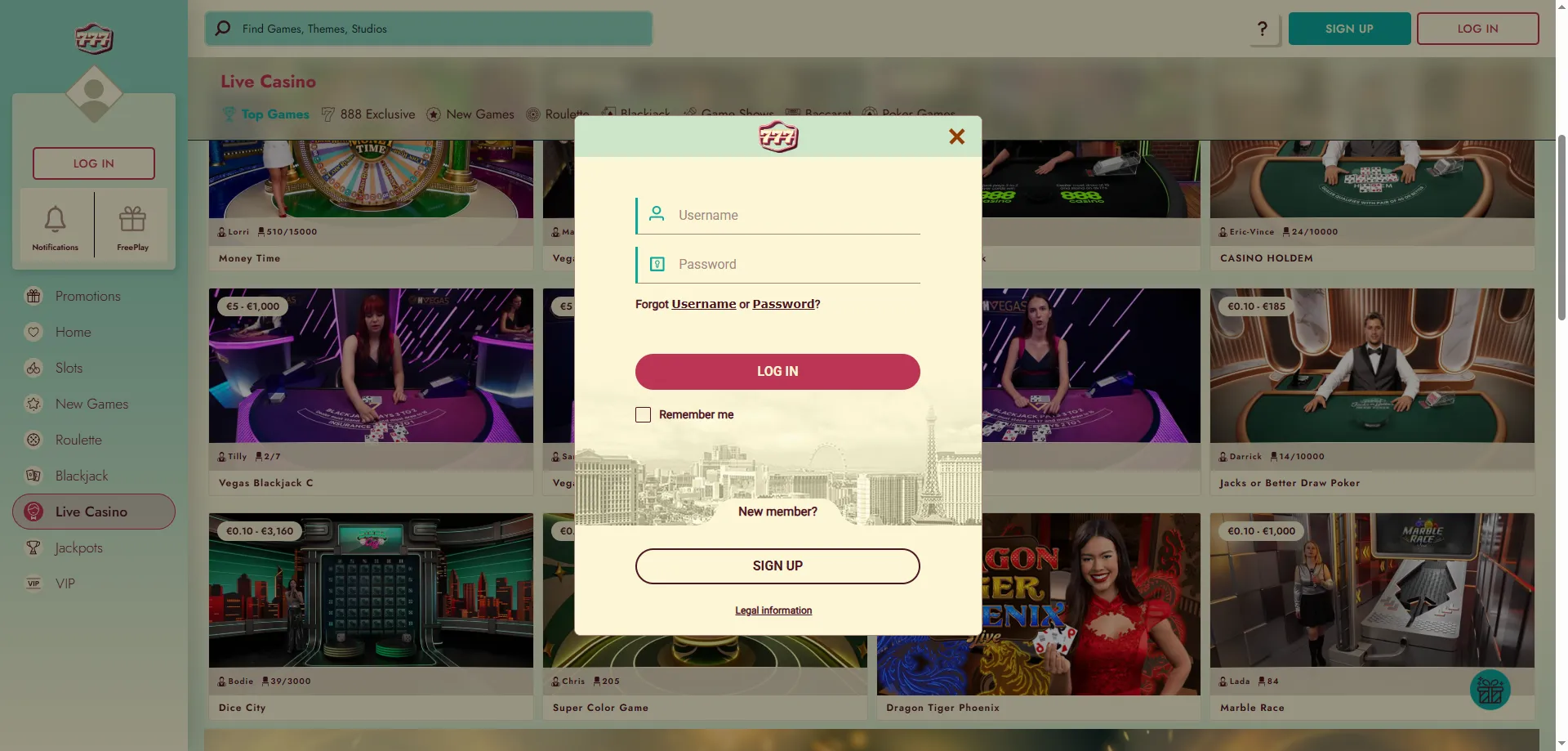 777 Casino login screen — access your account securely